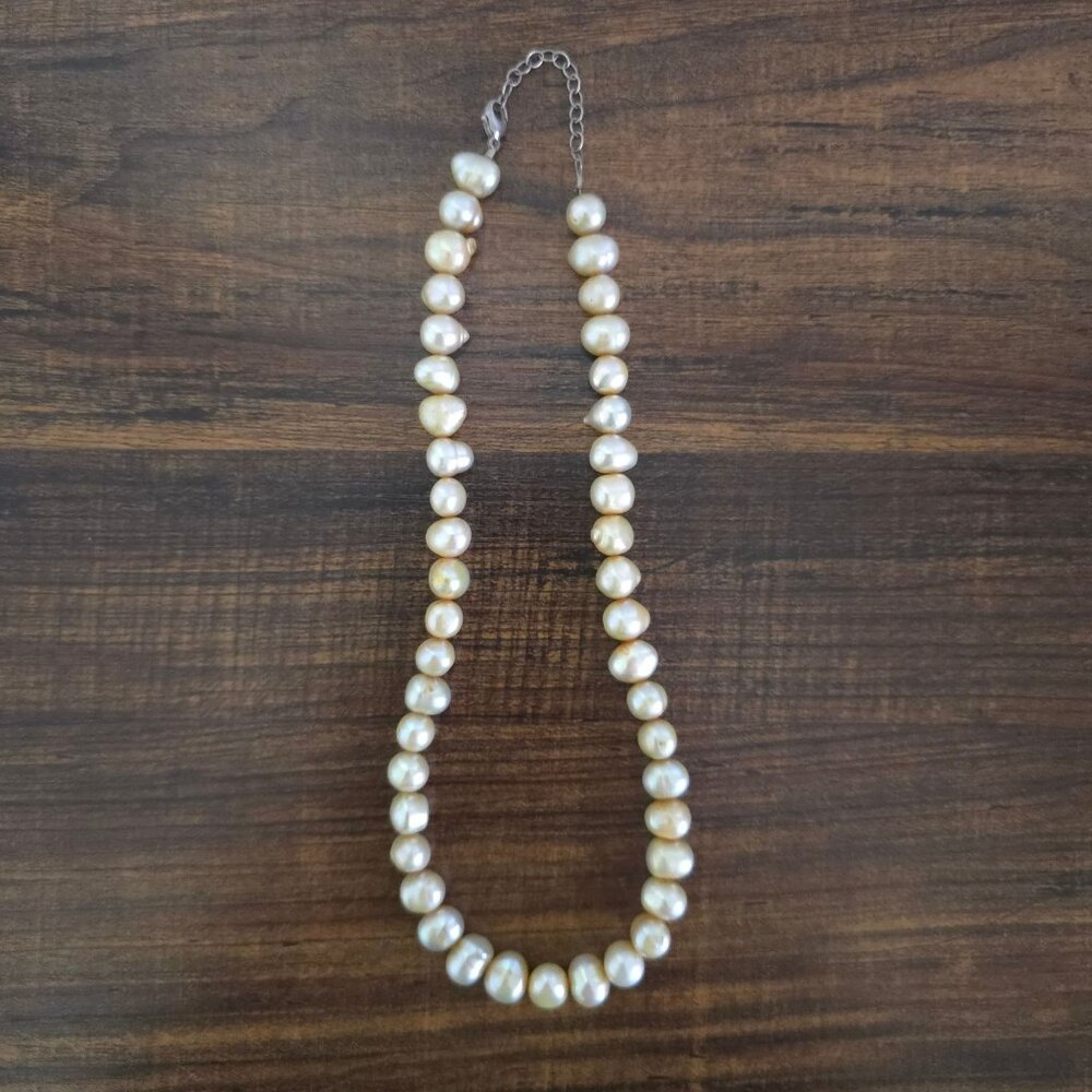 Irregular Natural Freshwater Pearl Necklace Creamy Beads Lobster Clasp - Picture 10 of 12